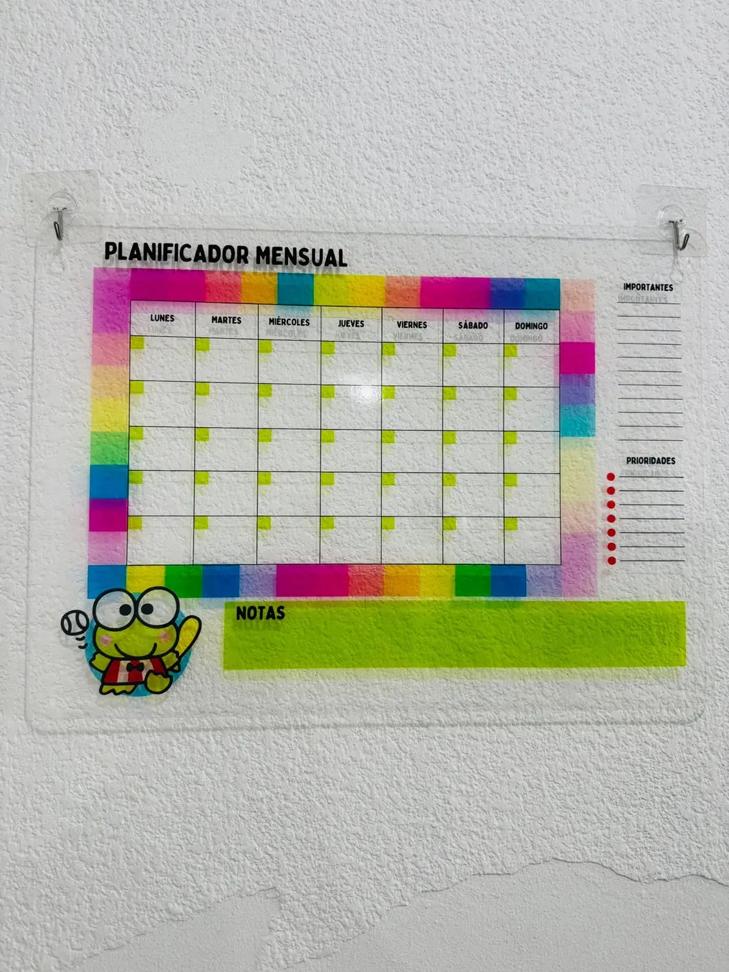 Planificador mensual de acrílico personalizado y montado en pared