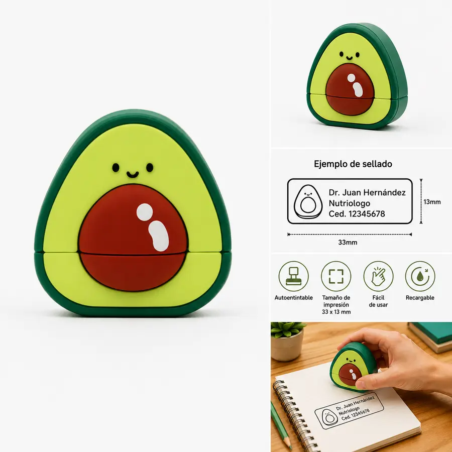 Sello personalizado autoentintable con forma de aguacate